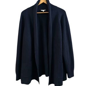 Haven Well Within Women’s Ribbed Open Front Cardigan​ Navy Blue Cotton Cashmere